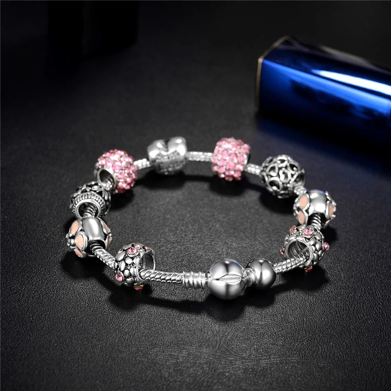 Cubic Zirconia Beaded Flower Bling Bracelet for Women Girls