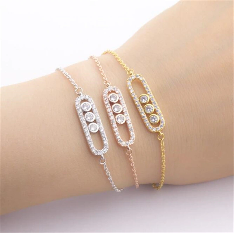 Fashion Cubic Zirconia Bracelet Stainless Steel Thin Chain Link Bracelets for Women Minimalist Charm Jewelry