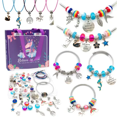 Kit per creazione di braccialetti, accessori per creazione di gioielli, perline, set regalo artigianale per unicorni/sirene per ragazze adolescenti di 8 anni